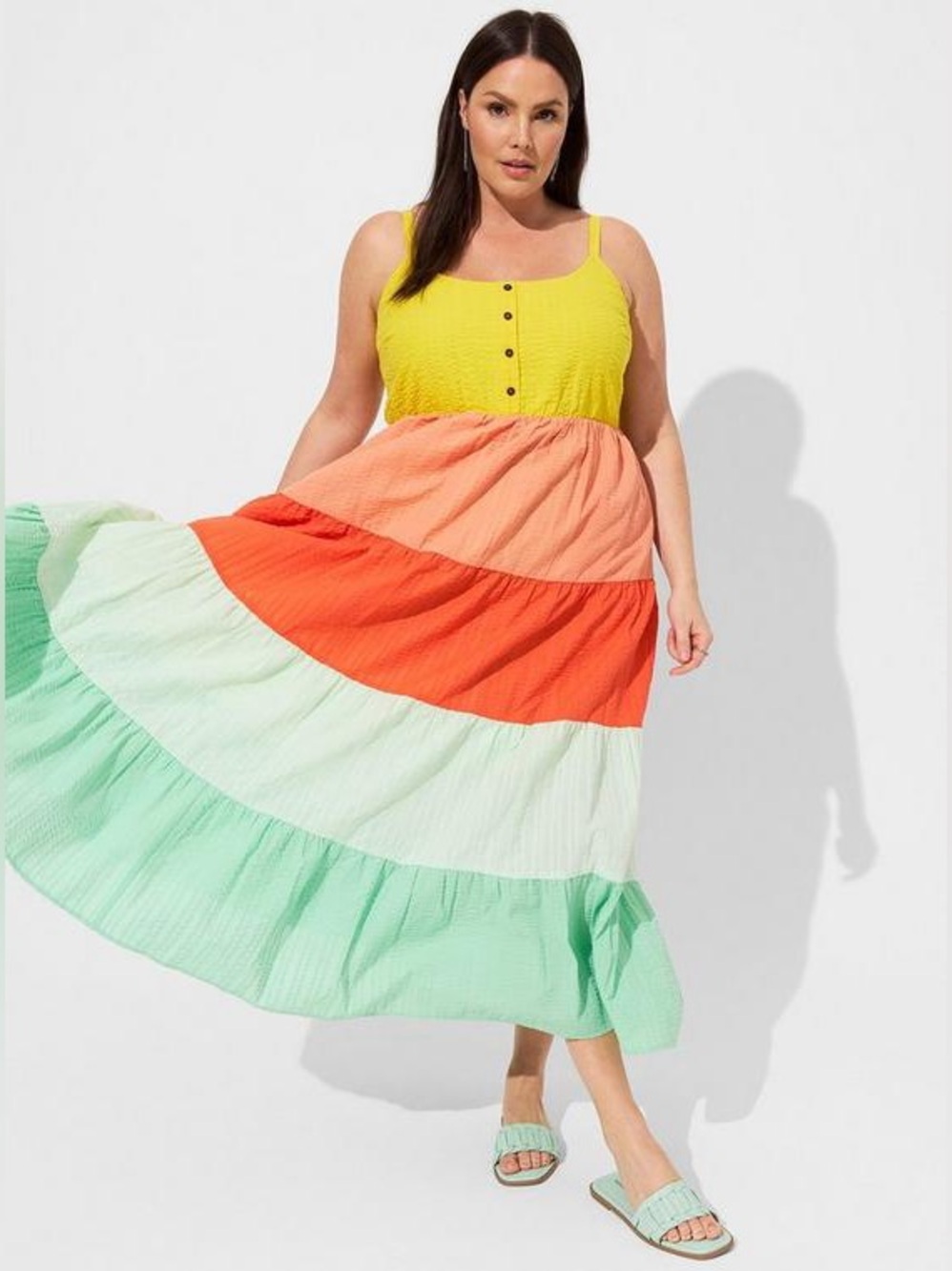 TORRID Maxi Challis Tiered Colorblock Seersucker Dress
